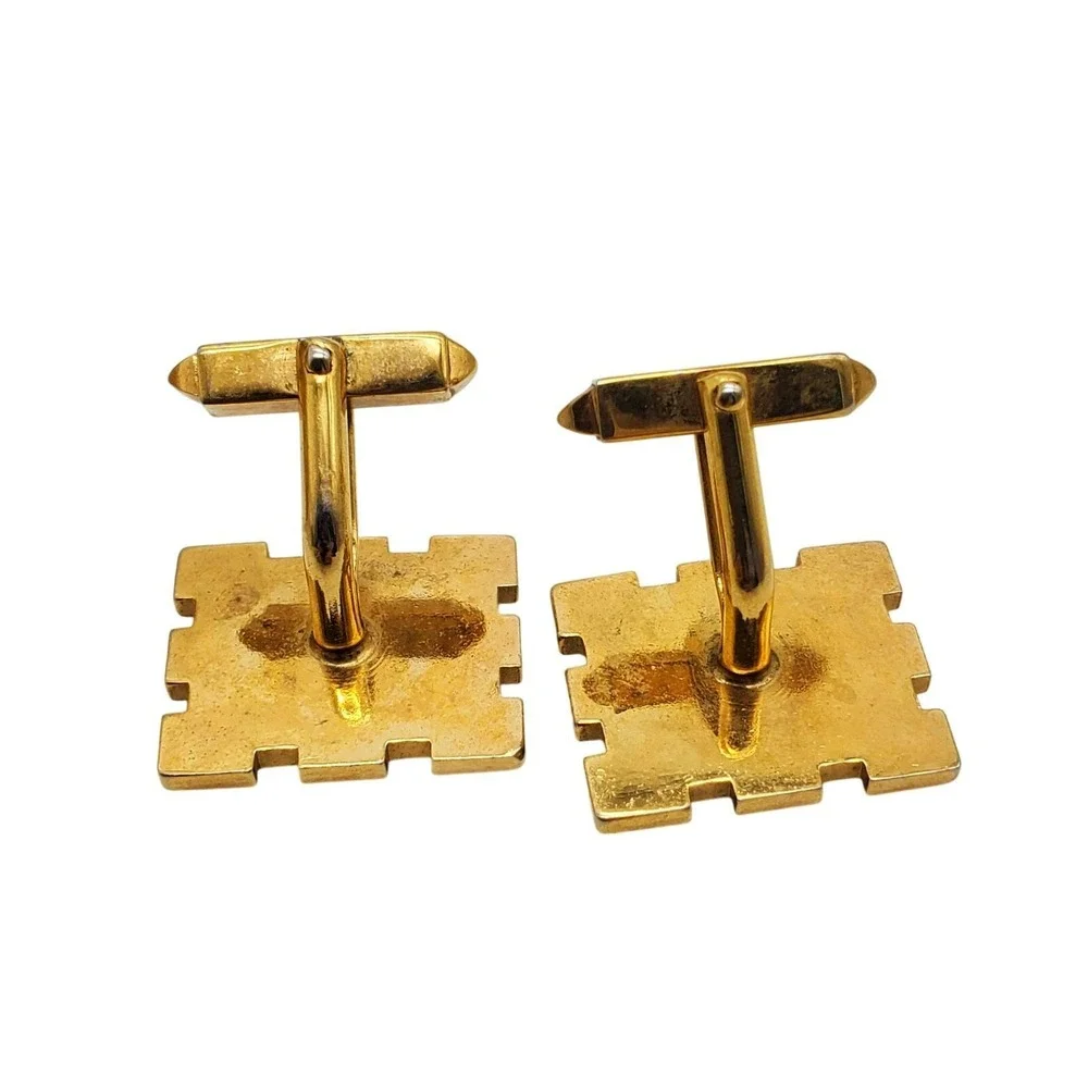 Cufflinks Abalone Shell Gold Tone Rectangle Inlay Iridescent 1960s Mid Century